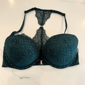 Victoria Secret Pink Green Push up bra. Lacey with Razorback & gold details !